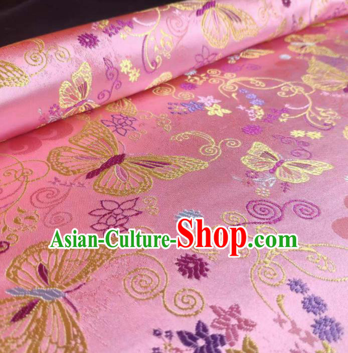 Chinese Classical Royal Butterfly Pattern Design Pink Brocade Fabric Asian Traditional Satin Tang Suit Silk Material