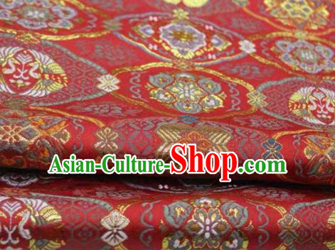 Japanese Kimono Classical Pattern Design Red Brocade Fabric Asian Traditional Satin Silk Material