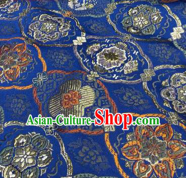 Japanese Kimono Classical Pattern Design Royalblue Brocade Fabric Asian Traditional Satin Silk Material