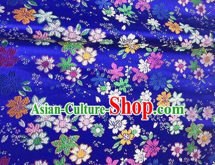 Japanese Kimono Classical Florescence Pattern Design Royalblue Brocade Fabric Asian Traditional Satin Silk Material