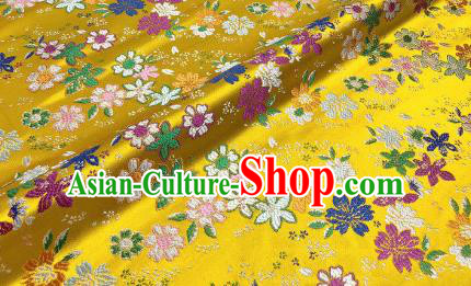 Japanese Kimono Classical Florescence Pattern Design Golden Brocade Fabric Asian Traditional Satin Silk Material