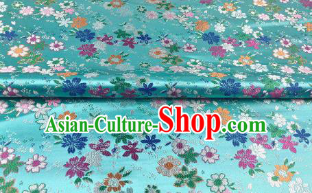 Japanese Kimono Classical Florescence Pattern Design Light Blue Brocade Fabric Asian Traditional Satin Silk Material