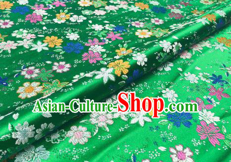 Japanese Kimono Classical Florescence Pattern Design Green Brocade Fabric Asian Traditional Satin Silk Material