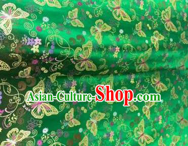 Chinese Classical Royal Butterfly Pattern Design Green Brocade Fabric Asian Traditional Satin Tang Suit Silk Material