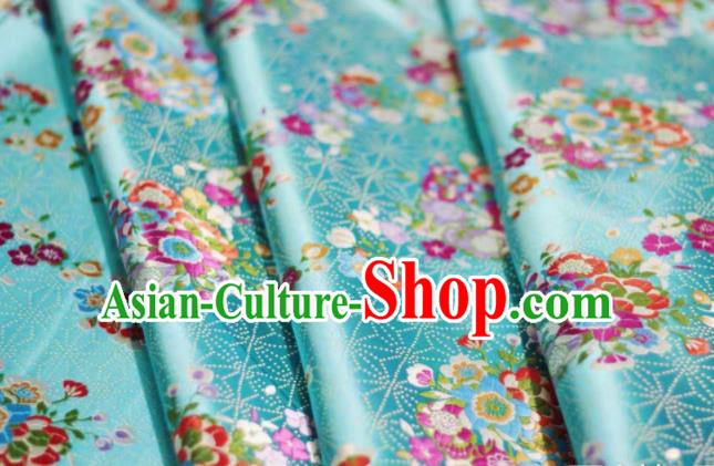 Chinese Classical Flowers Bouquet Pattern Design Blue Brocade Fabric Asian Traditional Satin Silk Material