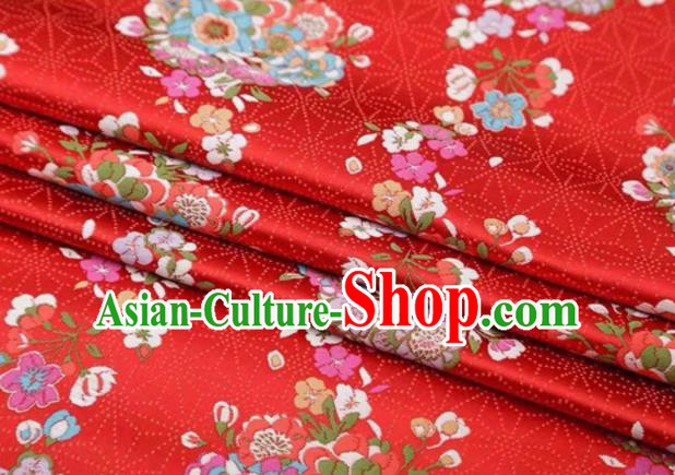 Chinese Classical Flowers Bouquet Pattern Design Red Brocade Fabric Asian Traditional Satin Silk Material