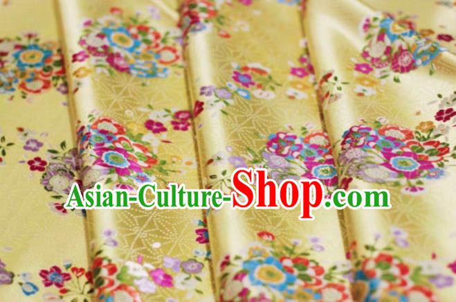 Chinese Classical Flowers Bouquet Pattern Design Yellow Brocade Fabric Asian Traditional Satin Silk Material