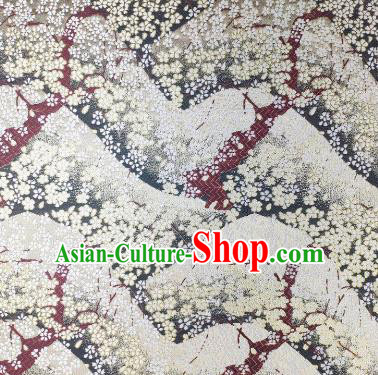 Japanese Classical Sakura Pattern Design White Brocade Fabric Asian Traditional Satin Kimono Silk Material