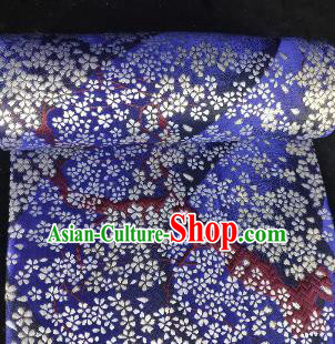 Japanese Classical Sakura Pattern Design Royalblue Brocade Fabric Asian Traditional Satin Kimono Silk Material