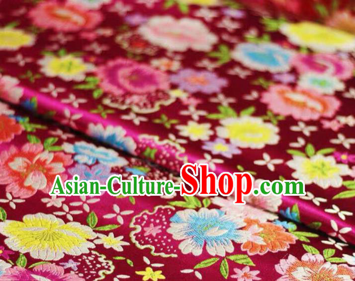 Chinese Classical Beautiful Flowers Pattern Design Rosy Brocade Fabric Asian Traditional Satin Silk Material