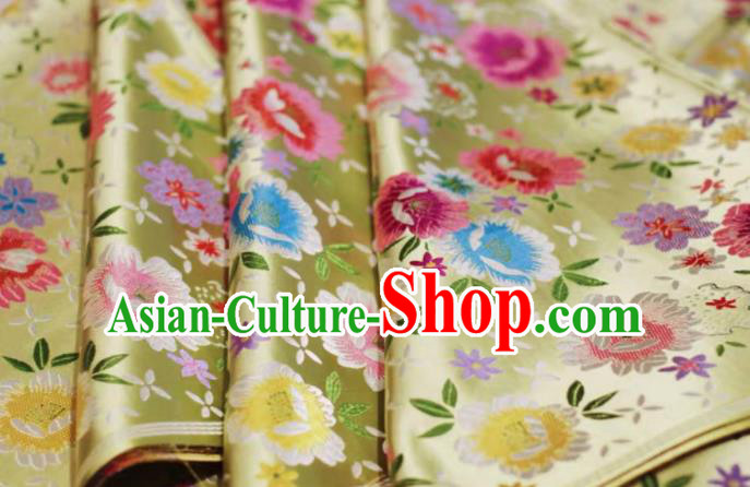 Chinese Classical Beautiful Flowers Pattern Design Golden Brocade Fabric Asian Traditional Satin Silk Material