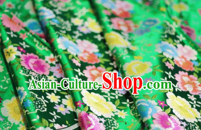 Chinese Classical Beautiful Flowers Pattern Design Green Brocade Fabric Asian Traditional Satin Silk Material