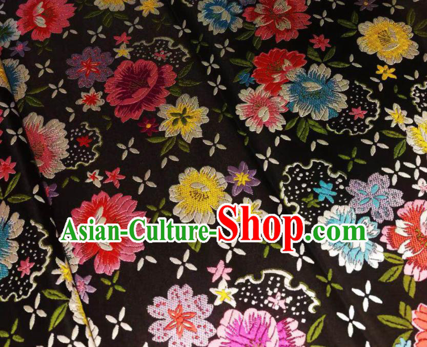 Chinese Classical Beautiful Flowers Pattern Design Black Brocade Fabric Asian Traditional Satin Silk Material