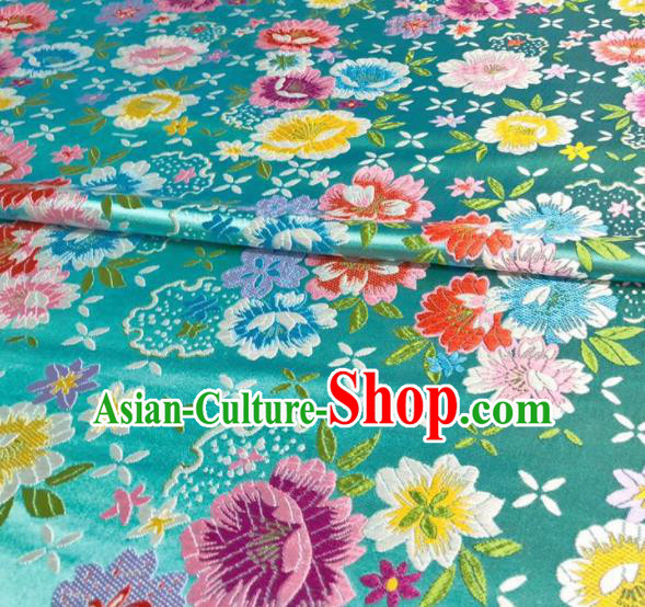 Chinese Classical Beautiful Flowers Pattern Design Blue Brocade Fabric Asian Traditional Satin Silk Material