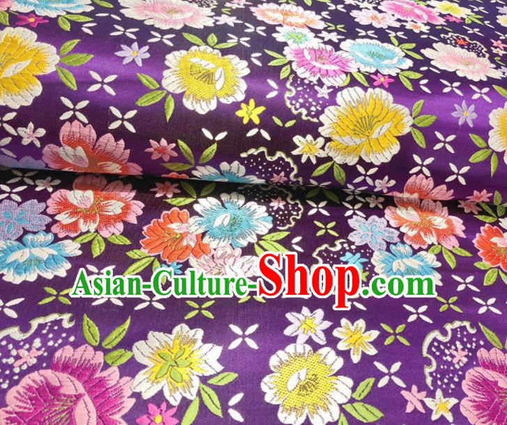 Chinese Classical Beautiful Flowers Pattern Design Purple Brocade Fabric Asian Traditional Satin Silk Material