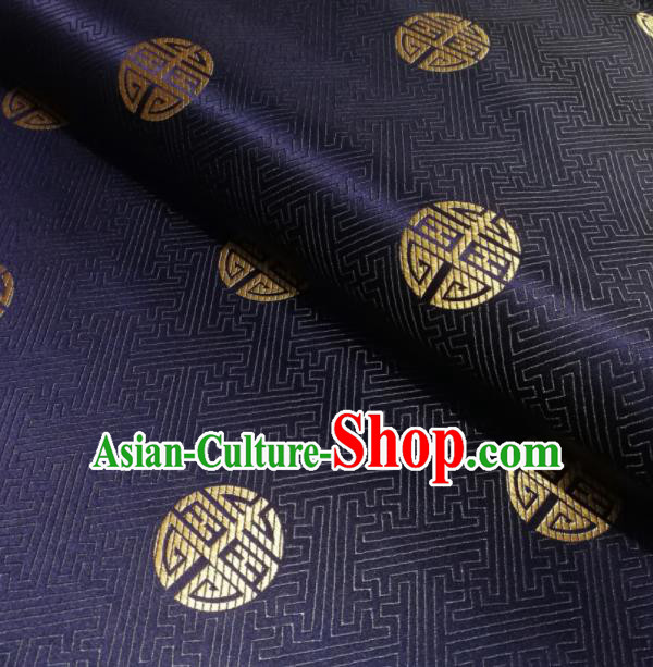 Chinese Classical Royal Longevity Pattern Design Navy Brocade Fabric Asian Traditional Satin Silk Material