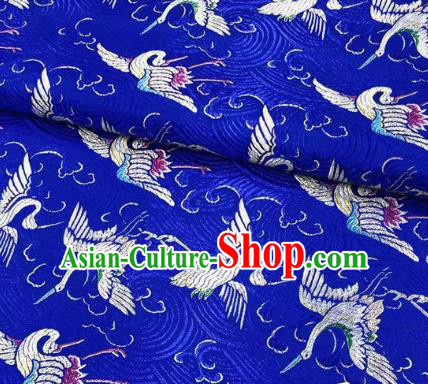 Chinese Classical Royal Cranes Pattern Design Royalblue Brocade Fabric Asian Traditional Satin Silk Material