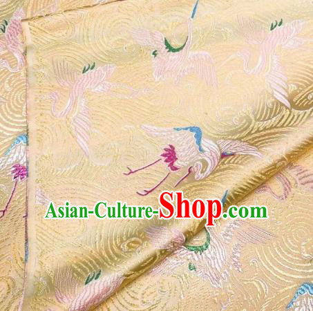 Chinese Classical Royal Cranes Pattern Design Light Golden Brocade Fabric Asian Traditional Satin Silk Material