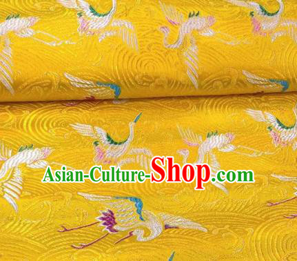 Chinese Classical Royal Cranes Pattern Design Golden Brocade Fabric Asian Traditional Satin Silk Material