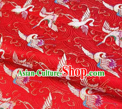 Chinese Classical Royal Cranes Pattern Design Red Brocade Fabric Asian Traditional Satin Silk Material