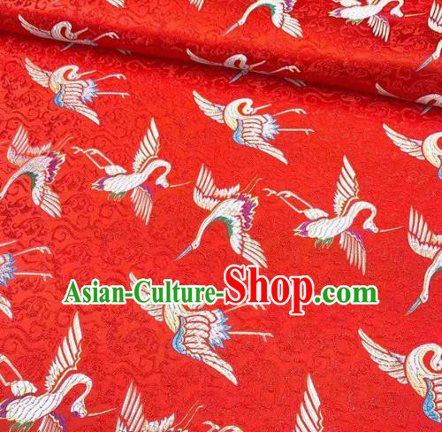 Chinese Classical Royal Cloud Cranes Pattern Design Red Brocade Fabric Asian Traditional Satin Silk Material