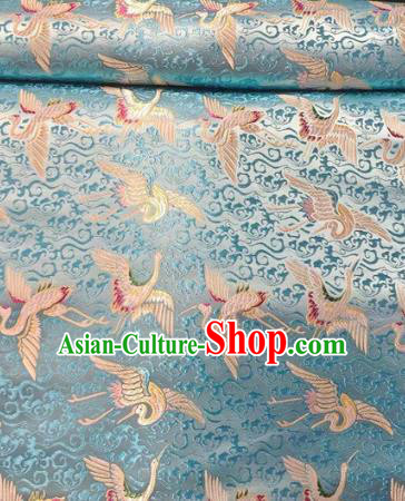 Chinese Classical Royal Cloud Cranes Pattern Design Light Blue Brocade Fabric Asian Traditional Satin Silk Material