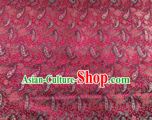 Chinese Classical Loquat Flower Pattern Design Purplish Red Brocade Fabric Asian Traditional Satin Silk Material