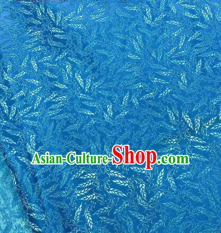 Chinese Classical Wheat Pattern Design Blue Brocade Fabric Asian Traditional Satin Silk Material