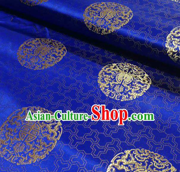 Chinese Royal Pattern Design Royalblue Brocade Fabric Asian Traditional Satin Silk Material