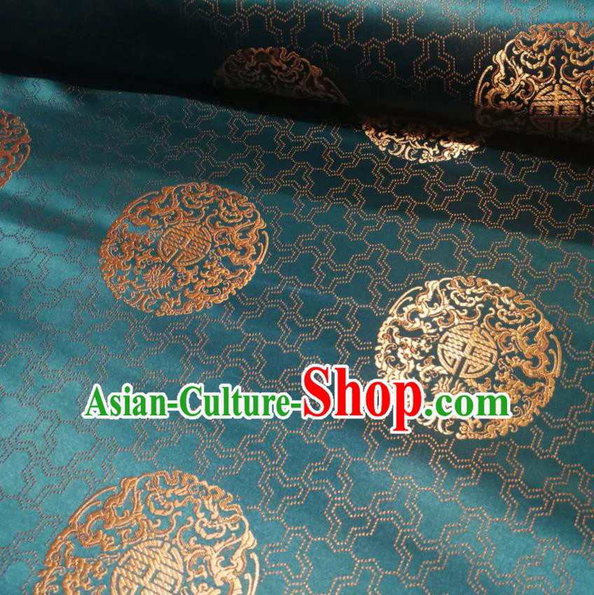 Chinese Royal Pattern Design Peacock Green Brocade Fabric Asian Traditional Satin Silk Material