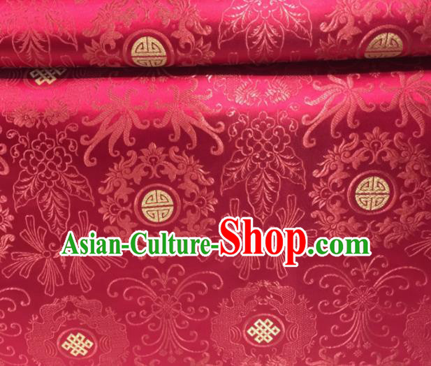 Chinese Royal Auspicious Pattern Design Wine Red Brocade Fabric Asian Traditional Satin Silk Material