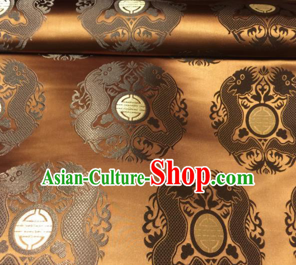 Chinese Royal Dragons Pattern Design Golden Brocade Fabric Asian Traditional Satin Silk Material