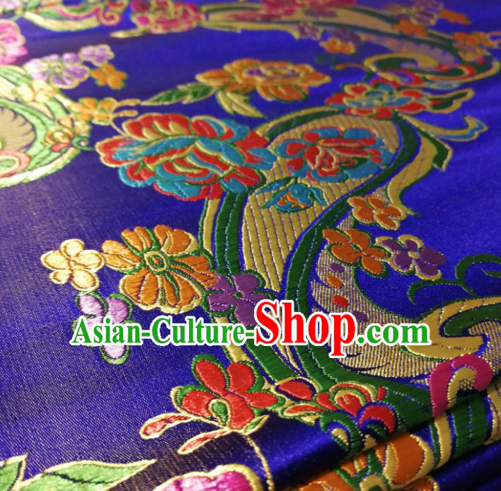 Chinese Royal Loquat Flower Pattern Design Royalblue Nanjing Brocade Fabric Asian Traditional Satin Silk Material