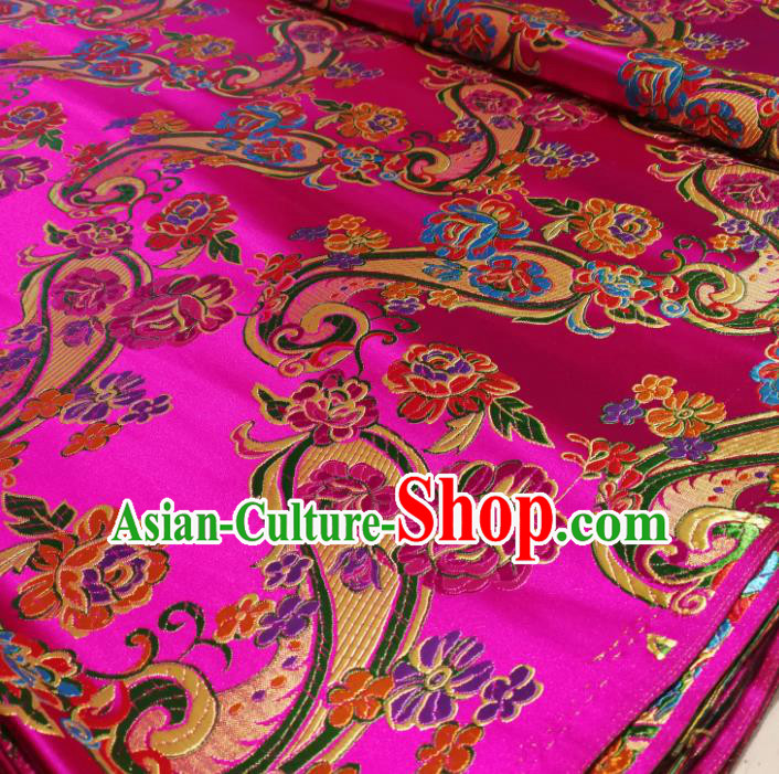 Chinese Royal Loquat Flower Pattern Design Rosy Nanjing Brocade Fabric Asian Traditional Satin Silk Material