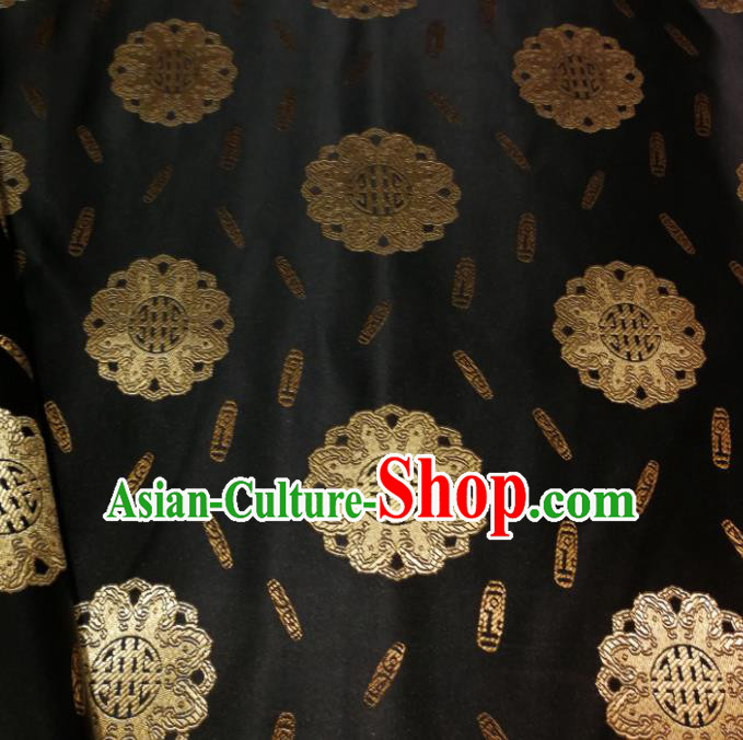 Chinese Royal Buddhism Pattern Design Black Brocade Fabric Asian Traditional Satin Silk Material