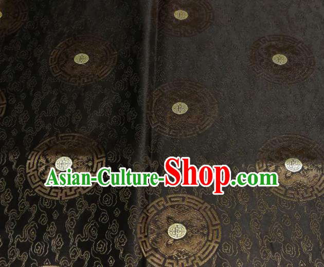 Chinese Royal Round Dragon Pattern Design Black Brocade Fabric Asian Traditional Satin Silk Material