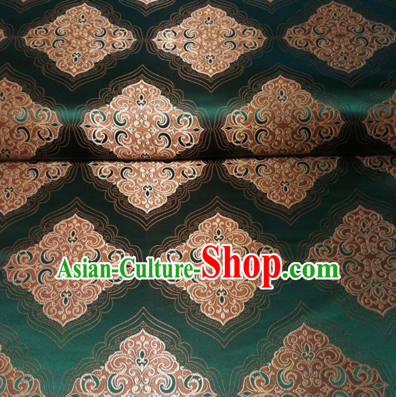 Chinese Royal Square Pattern Design Dark Green Brocade Fabric Asian Traditional Satin Silk Material