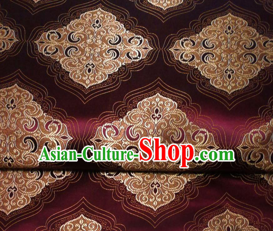 Chinese Royal Square Pattern Design Wine Red Brocade Fabric Asian Traditional Satin Silk Material