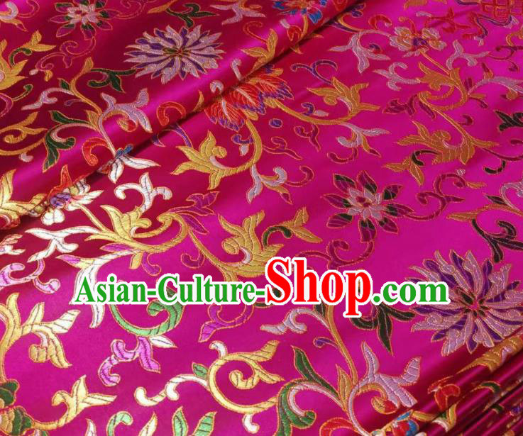 Chinese Royal Twine Floral Pattern Design Rosy Brocade Fabric Asian Traditional Satin Silk Material