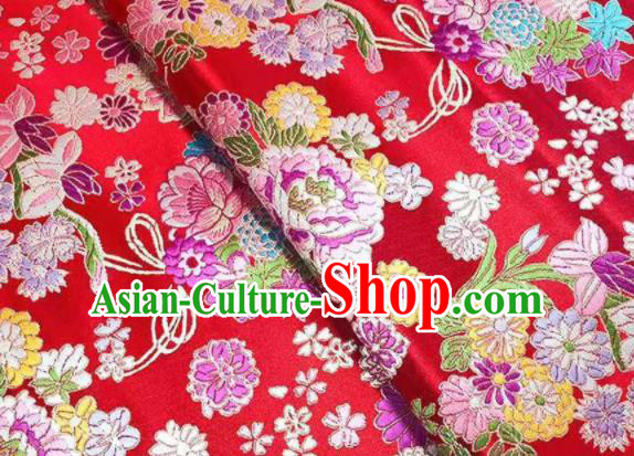 Chinese Royal Daisy Peony Pattern Design Red Brocade Fabric Asian Traditional Satin Silk Material