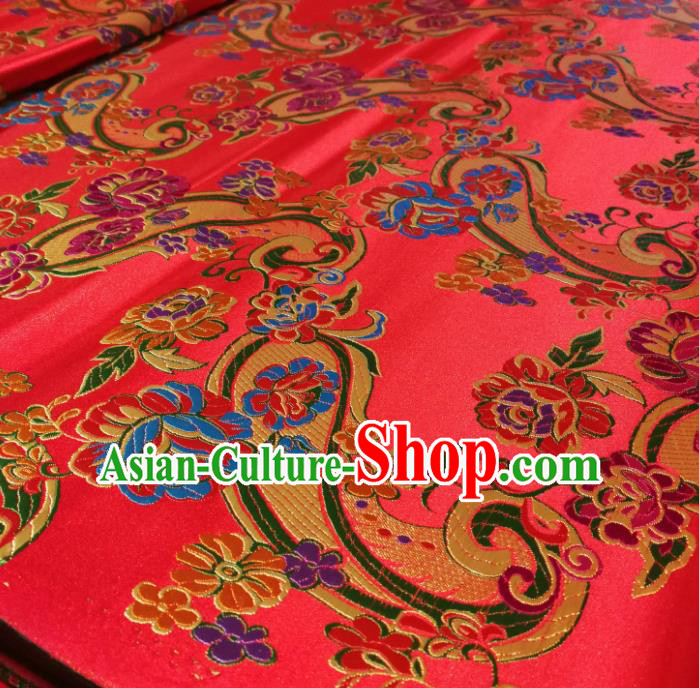 Chinese Royal Loquat Flower Pattern Design Red Nanjing Brocade Fabric Asian Traditional Satin Silk Material