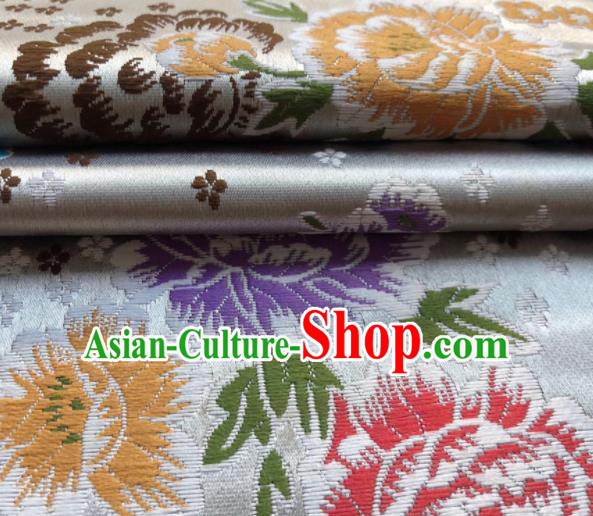 Chinese Classical Embroidered Peony Pattern Design White Brocade Fabric Asian Traditional Satin Silk Material