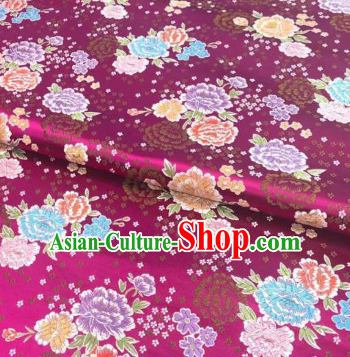 Chinese Classical Embroidered Peony Pattern Design Rosy Brocade Fabric Asian Traditional Satin Silk Material