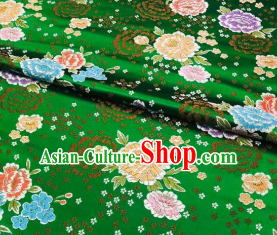 Chinese Classical Embroidered Peony Pattern Design Green Brocade Fabric Asian Traditional Satin Silk Material