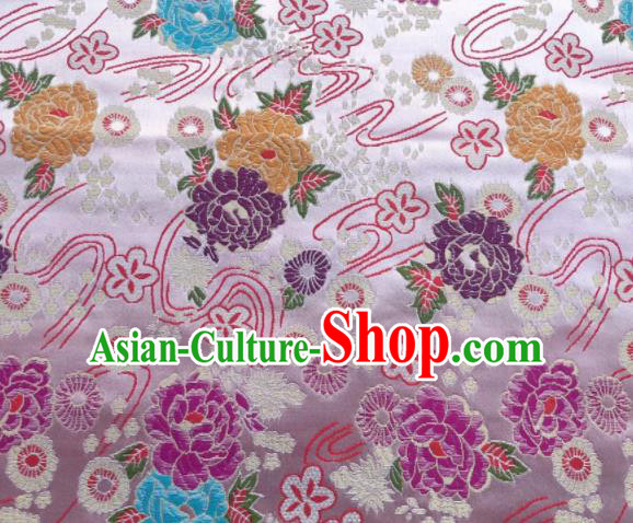 Chinese Classical Peony Plum Pattern Design White Brocade Fabric Asian Traditional Satin Silk Material