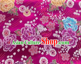 Chinese Classical Peony Plum Pattern Design Rosy Brocade Fabric Asian Traditional Satin Silk Material