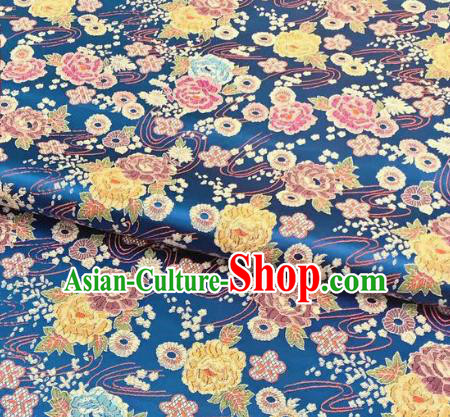 Chinese Classical Peony Plum Pattern Design Lake Blue Brocade Fabric Asian Traditional Satin Silk Material