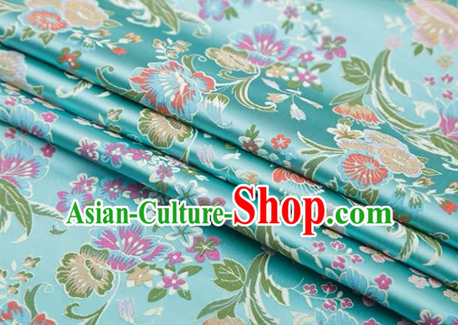 Chinese Classical Flourish Flowers Pattern Design Light Blue Brocade Fabric Asian Traditional Satin Silk Material