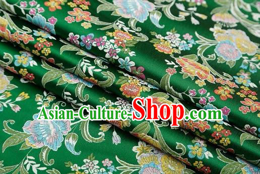 Chinese Classical Flourish Flowers Pattern Design Green Brocade Fabric Asian Traditional Satin Silk Material