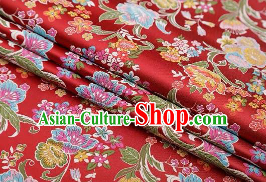 Chinese Classical Flourish Flowers Pattern Design Purplish Red Brocade Fabric Asian Traditional Satin Silk Material